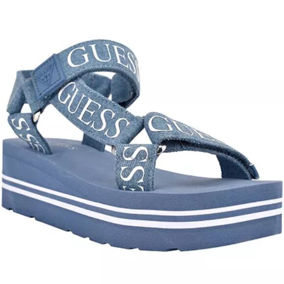 NEW GUESS Women's Avin Logo Sport Denim Sandals Size 7.5 - Picture 1 of 10